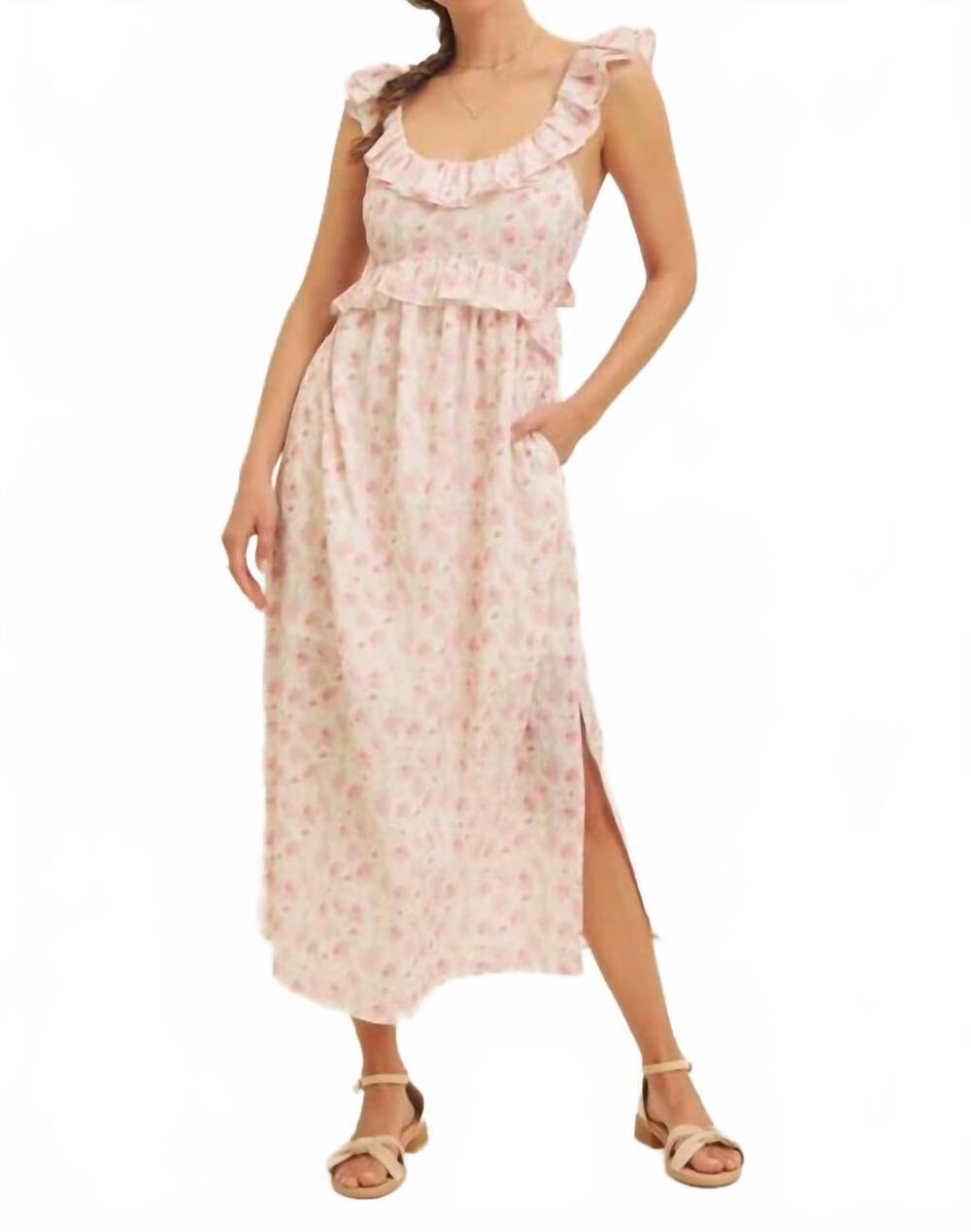 NEW IN FEBRUARY romantic floral slit midi dress in pink